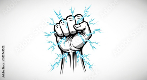 Powerful Fist Surrounded by Electric Energy, Symbolizing Strength and Determination.
