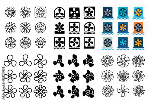 Marine icons with propeller fan blade outline