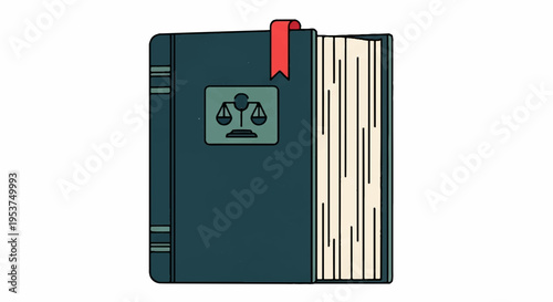 Closed vintage leather bound book with red bookmark and embossed cover design on white background