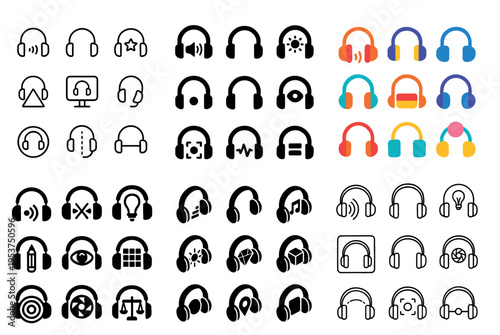 Audio icons with headphones earbuds colorful