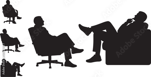 Silhouettes of Businessman in Various Relaxed Seated Positions