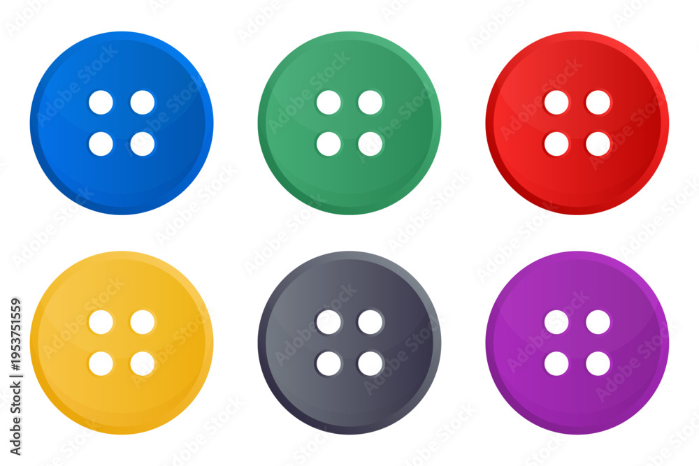 Fototapeta premium Colorful Four Holes Cloth Buttons vector set