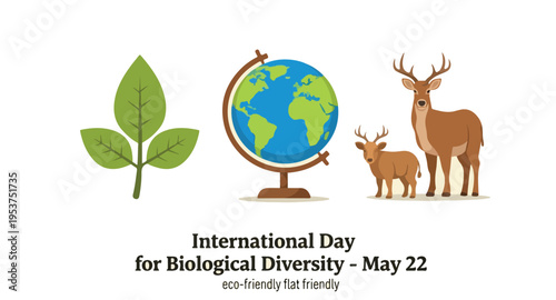 Earth Globe with Leaves Deer International Biological Diversity Day