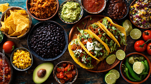 A plate of tacos and various mexican food items