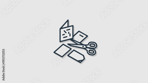 Cutting paper shapes with scissors on gray background symbolizing creativity and editing