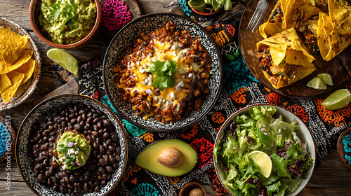 Fotografía A table with several bowls of mexican food