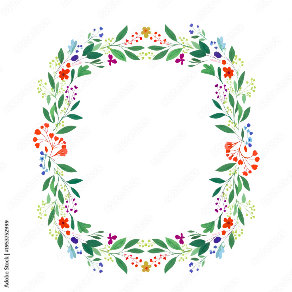 Fototapeta premium Christmas floral wreath frame vector illustration with holly berries and decorative floral border design