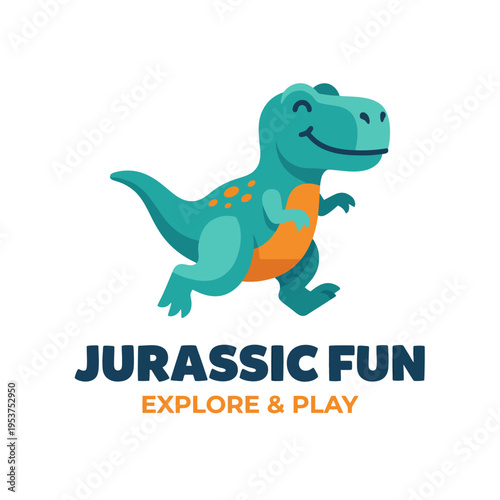 This illustration features a cheerful dinosaur character in vibrant colors, perfect for kids' materials or playful themes, evoking a sense of fun and adventure.