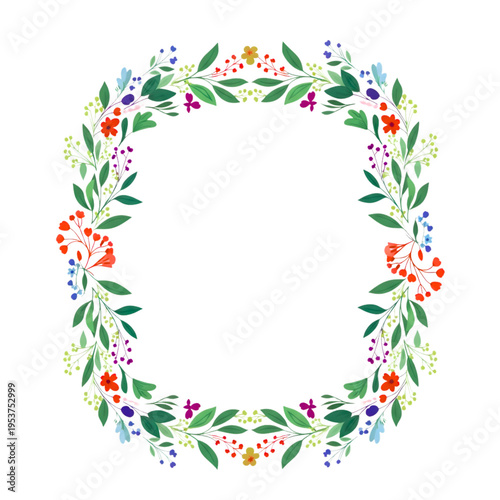 Christmas floral wreath frame vector illustration with holly berries and decorative floral border design