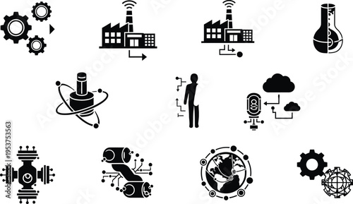 Silhouette bundle icons set for industrial and technology concepts