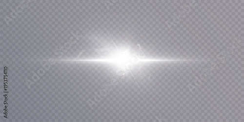 Brilliant starburst light visual effect creating a glowing horizontal line. Illuminating abstract element for backgrounds
