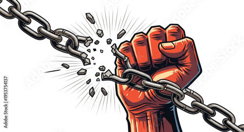 Breaking Free - A Fist Shattering Chains of Oppression and Limitation.