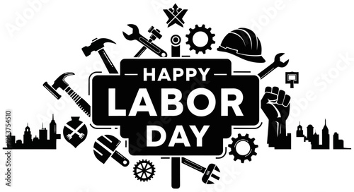Labor day celebration with industrial tools and symbols