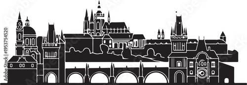 Prague City Skyline Vector Illustration