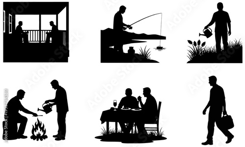 Silhouette illustrations of people engaging in various outdoor and social activities