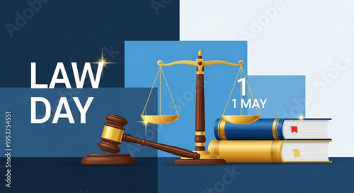 Law day may 1st legal symbols gavel scales books illustration