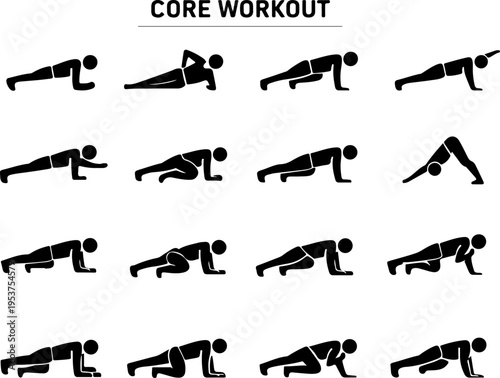 Push Up Exercise Silhouette Set Fitness Strength Training Workout Pose Vector