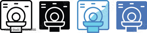 MRI and CT scanner icon set, clean vector icons in outline and flat style for medical imaging radiology diagnostics and hospital equipment design.