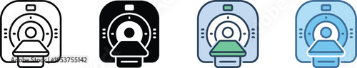 MRI and CT scanner icon set, outline and flat style vector illustration representing medical imaging radiology equipment and healthcare diagnostic technology.