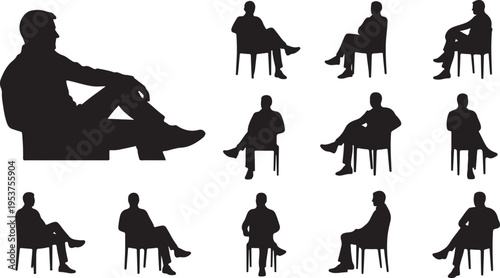 Silhouettes of men sitting in various chair positions