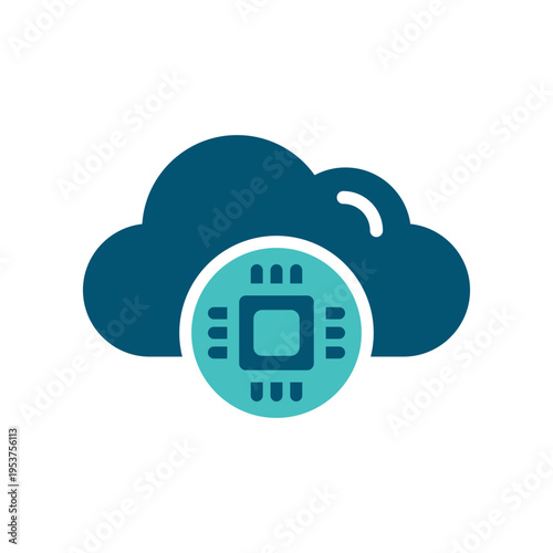 A cloud with a processor chip represents artificial intelligence running in cloud infrastructure. This graphic suits machine learning platforms, software dashboards, hosting services, and technology 