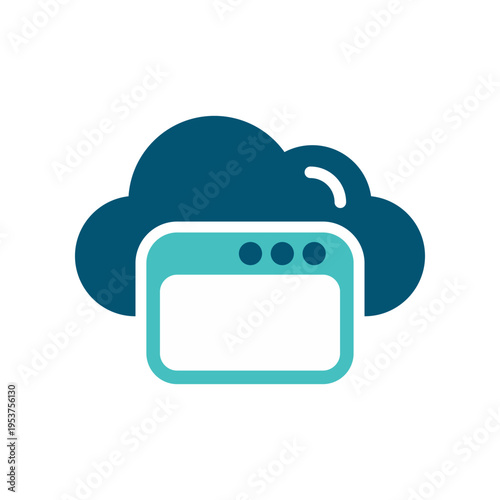 A cloud with a browser window represents a hosted website and online page access. This graphic suits web services, site management dashboards, hosting platforms, and internet technology materials