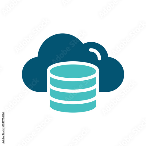 A cloud with a database stack represents backup storage and preserved cloud data. This graphic suits hosting dashboards, disaster recovery tools, infrastructure services, and enterprise technology 