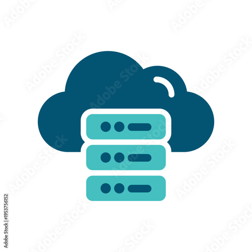 A cloud with stacked servers represents hosted infrastructure and centralized cloud resources. This graphic suits datacenter dashboards, enterprise platforms, hosting services, and technology 