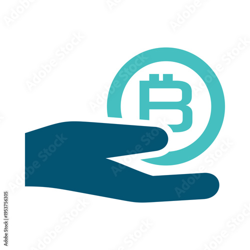 A hand with a coin represents selling cryptocurrency or cashing out a digital asset. This graphic suits exchange dashboards, trading apps, fintech platforms, and blockchain payment materials