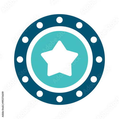 A coin emblem with a star center is shown in a simple round design. This graphic suits fintech platforms, blockchain dashboards, crypto apps, and digital currency materials