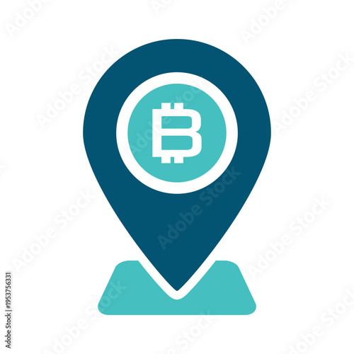 A map pin with a coin sign represents a cryptocurrency wallet address. This graphic suits payment interfaces, blockchain dashboards, fintech apps, and digital transaction materials
