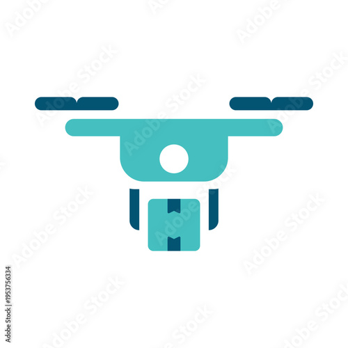 A drone carrying a package represents aerial delivery and automated transport. This graphic suits logistics technology platforms, shipping innovation materials, courier apps, and smart delivery