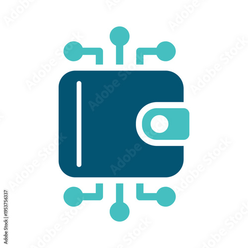 A wallet with small circuit lines represents cryptocurrency storage and access. This graphic suits crypto services, fintech apps, blockchain dashboards, and digital payment materials