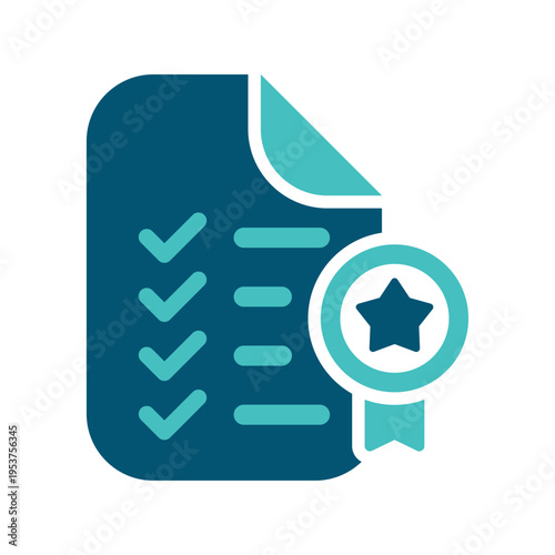 A checklist document with an award badge represents standard delivery service quality. This graphic suits shipping policies, courier platforms, logistics reports, and fulfillment service materials