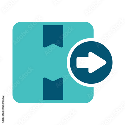 A package document with a forward arrow represents outgoing dispatch activity. This graphic suits shipping systems, warehouse workflows, delivery services, and logistics control materials