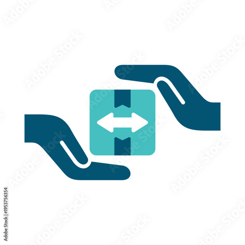 Two hands exchanging a parcel represent pickup and handoff service. This graphic suits courier apps, shipping workflows, logistics platforms, and delivery coordination materials
