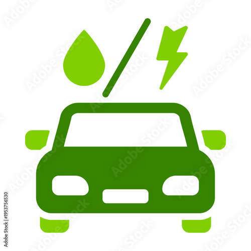 A car with a leaf and lightning mark represents hybrid vehicle technology. This graphic suits automotive branding, energy apps, mobility platforms, and sustainable transport materials
