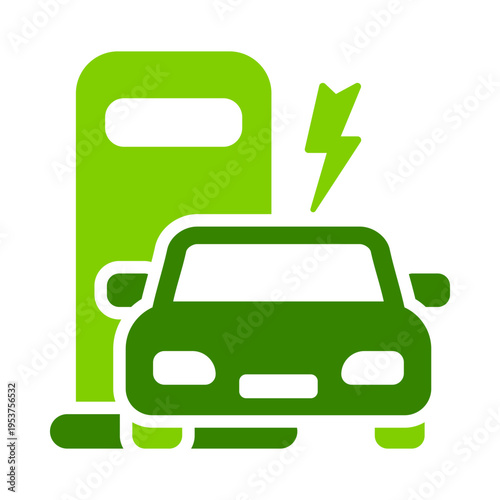 A charging icon above a car represents electric vehicle energy supply. This graphic suits automotive dashboards, charging services, mobility apps, and clean transport presentations