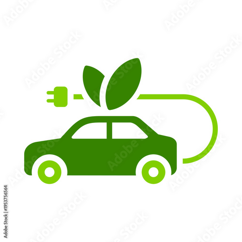 A small electric car with leaves represents eco friendly mobility. This graphic suits green transport branding, sustainability campaigns, automotive apps, and clean energy materials