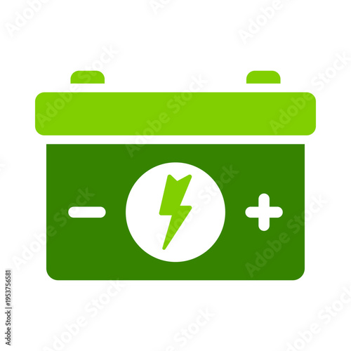 A rectangular battery with a lightning symbol represents stored electric power. This graphic suits energy dashboards, electric vehicle content, charging services, and technology presentations