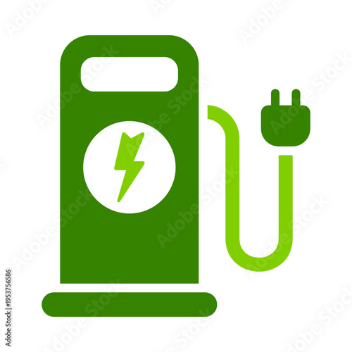 A charging pump with a cable represents an electric vehicle station. This graphic suits mobility maps, charging services, transport apps, and clean energy presentations