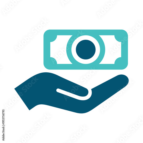 A hand holding a banknote represents direct cash payment and liquid funds. This graphic suits banking interfaces, retail finance materials, expense tracking tools, and commerce presentations