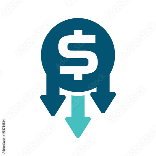 A currency icon with downward arrows represents loss and declining financial value. This graphic suits risk reports, business dashboards, accounting materials, and market analysis presentations