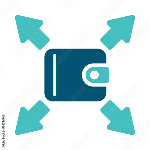 A wallet with outward arrows represents spending and outgoing financial flow. This graphic suits budgeting apps, accounting dashboards, cost reports, and business finance presentations