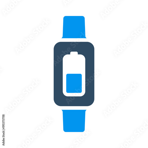 A smartwatch with a battery icon represents remaining power and charge status. This graphic suits wearable interfaces, fitness apps, device dashboards, and health tracking systems