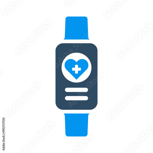 A smartwatch with a heart and medical cross represents overall health monitoring. This graphic suits wellness apps, wearable dashboards, fitness platforms, and personal care interfaces
