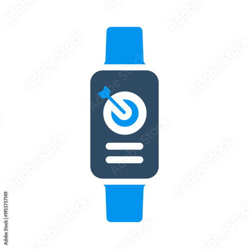 A smartwatch with a target icon represents goal setting and completed fitness objectives. This graphic suits wellness apps, habit dashboards, training plans, and wearable progress interfaces