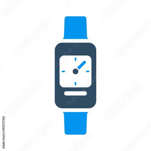 A smartwatch with a clock face represents timer control and scheduled activity tracking. This graphic suits workout apps, interval training dashboards, reminder tools, and wearable interfaces