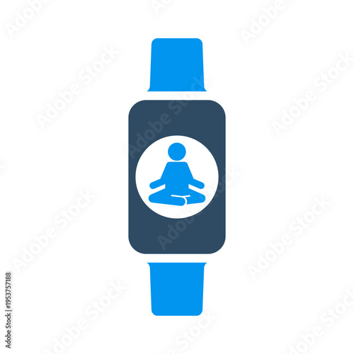 A smartwatch with a seated figure represents yoga sessions and mindful wellness tracking. This graphic suits meditation apps, fitness dashboards, breathing programs, and wearable health interfaces
