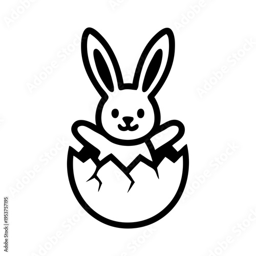 Logotipo conejo de Pascua. Icono con dibujo sencillo con líneas de un conejito saliendo de un cascarón de huevo de Pascua, para felicitaciones y tarjetas